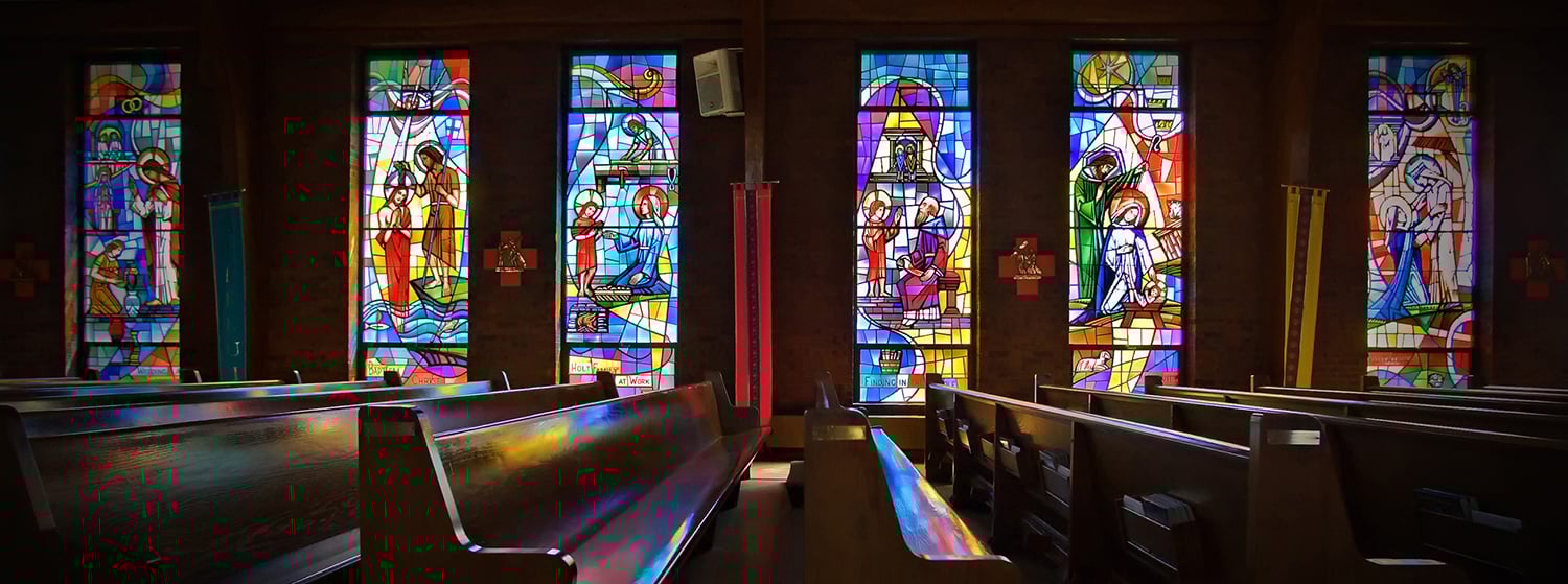 Stained Glass Windows and Church Pews